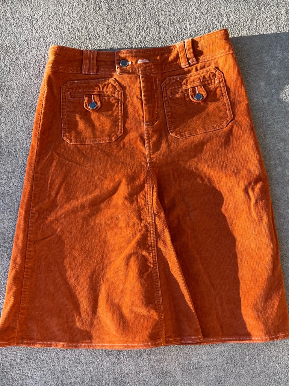 Vintage 90s mon petite oiseau rust orange midi skirt corduroy boho bohemian